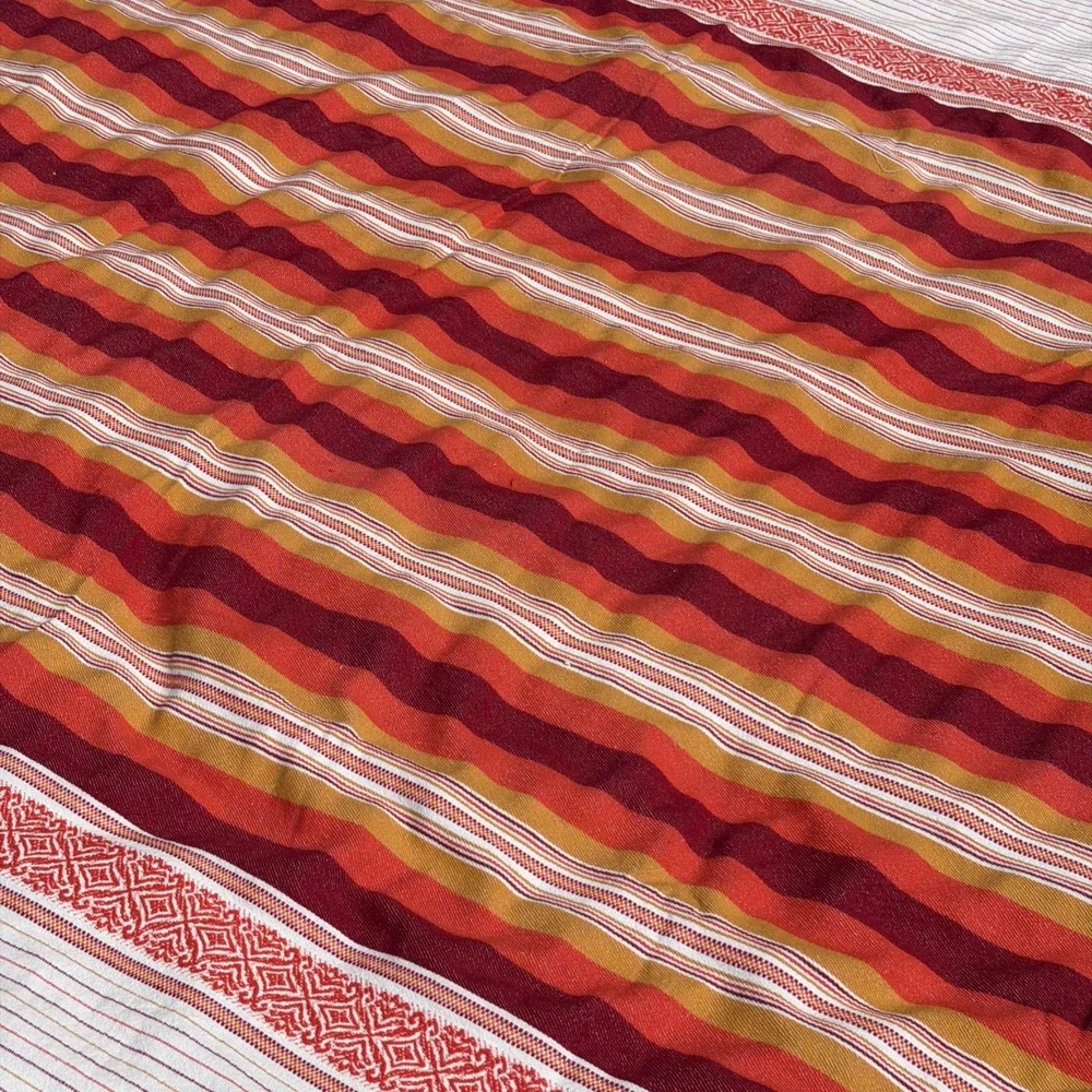 Vintage 100% Cotton Handwoven Colorful MCM Striped Blanket Rug Bangladesh 96x82
